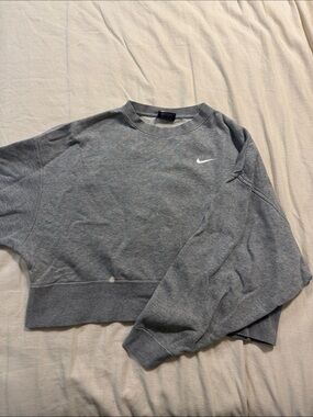 Nike Gray Cropped Crewneck Sweatshirt with White Swoosh